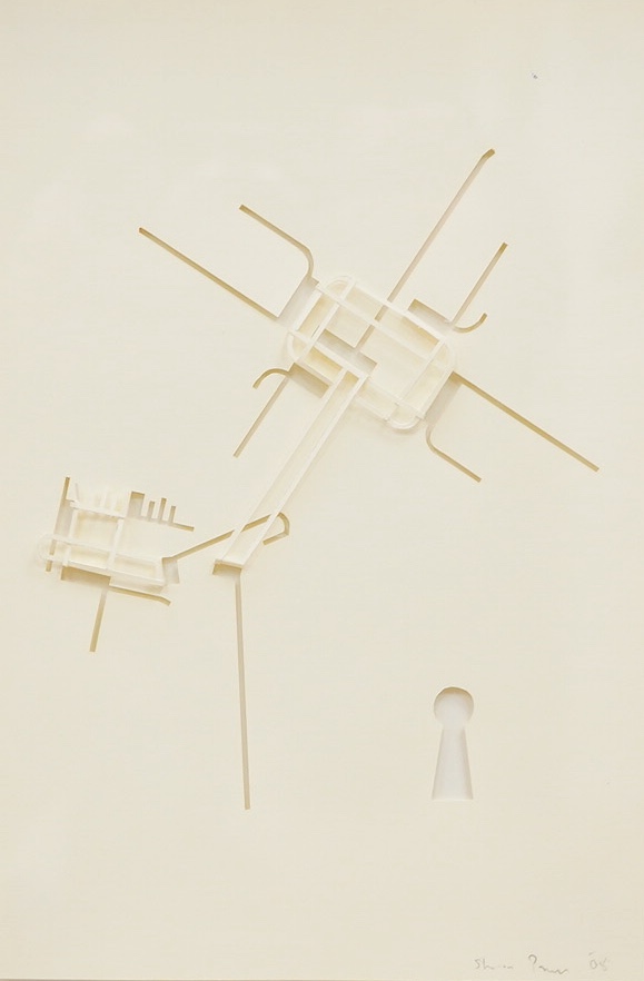 Sharon Pazner (Contemporary), two abstract cut papers to include ‘Key’, each signed and dated 2008, 22 x 22cm. Condition - good